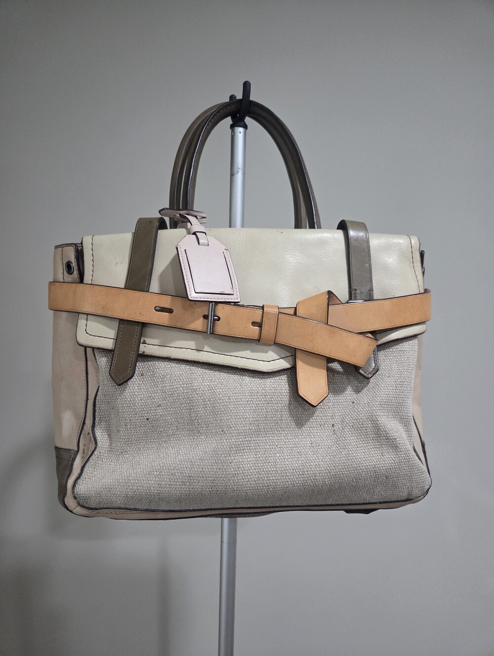 Reed Krakoff Designer Handbag Neutral Canvas & Leather Beige and Tan